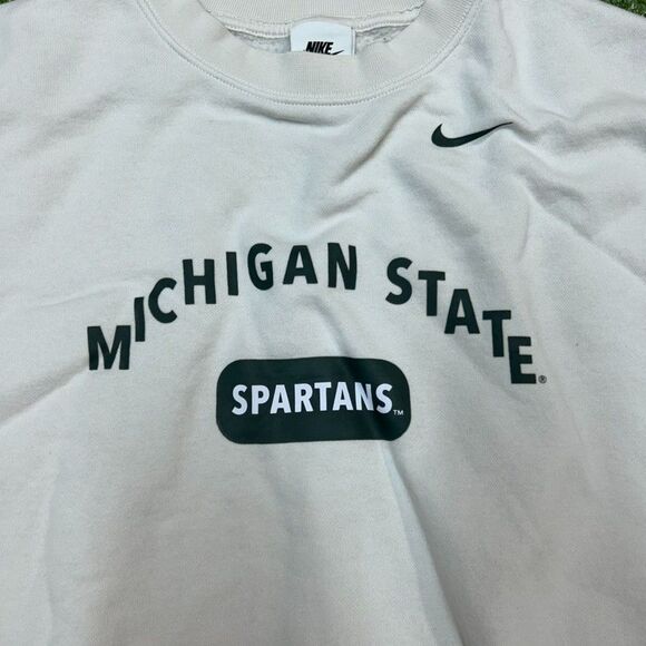 Nike Michigan State Spartans Cropped Crewneck Sweatshirt Womens Size Large White - Picture 2 of 5